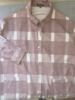 Well Worn Mauve and White Plaid Button-Up Shirt